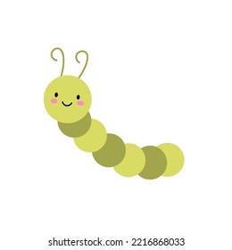 Funny smiling caterpillar flat icon. Cartoon cute caterpillar, fly, beetle, butterfly, snail, spider isolated vector illustration. Nature and insect EPS