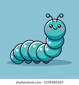 Funny smiling caterpillar flat icon. Cartoon cute caterpillar, fly, beetle, butterfly, snail, spider isolated vector illustration.