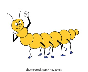 Funny smiling centipede waves hand - vector illustration isolated