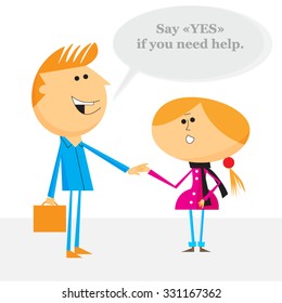 Funny smiling characters as partners, friends or love at first sight.