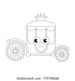 Funny smiling Chariot cartoon. Outlined illustration with thin line black stroke