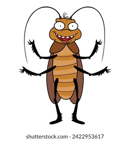 Funny smiling cockroach icon cartoon vector. Biology creepy. Insect bug