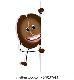 Funny smiling coffee bean with banner