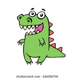Divertido dinosaurio sonriente. Ilustración vectorial. Personaje de dibujos animados.
