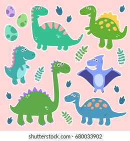 Funny smiling dinosaurs vector set