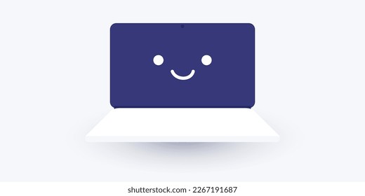 Funny, Smiling Face on a Computer  Screen - Icon, Emoticon, Cheerful Happy Digital Device Emoji Symbol for Your Designs, Social Communication and Chatting - Vector Illustration