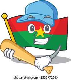 Funny smiling flag burkina faso cartoon mascot playing baseball