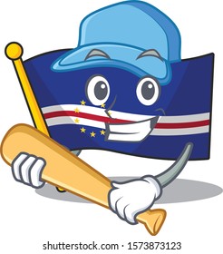Funny smiling flag cape verde cartoon mascot playing baseball