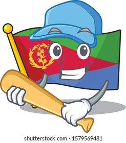 Funny smiling flag eritrea cartoon mascot playing baseball