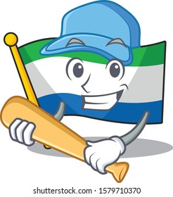 Funny smiling flag sierra leone cartoon mascot playing baseball