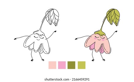 Funny smiling flower. Children coloring page. Cartoon vector illustration