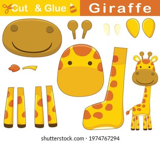 Funny smiling giraffe. Education paper game for children. Cutout and gluing. Vector cartoon illustration