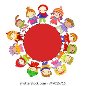 Funny and smiling girls and boys