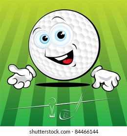 Funny smiling golf ball on the yellow\green background