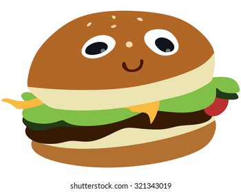 Funny, smiling hamburger on a white background