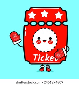 Funny smiling happy Cinema ticket christmas hat.Vector flat cartoon character illustration icon design. Isolated blue background