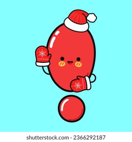 Gracioso sonriente feliz Exclamación punto navidad sombrero. Diseño de iconos de ilustración de caricatura plana vectorial. Fondo azul aislado
