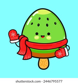Funny smiling happy Ice cream christmas hat.Vector flat cartoon character illustration icon design. Isolated blue background