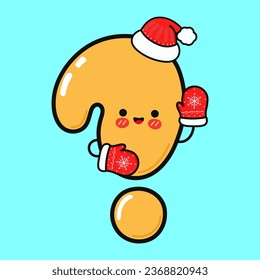 Funny smiling happy Question mark christmas hat. Vector flat cartoon character illustration icon design. Isolated blue background