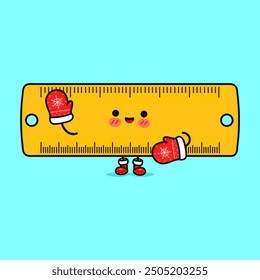 Funny smiling happy Ruler christmas. Vector flat cartoon character illustration icon design. Isolated on blue background