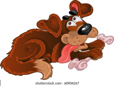 Funny smiling light color dog with bone