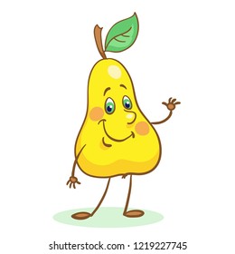 Funny smiling pear stands isolated on a white background. In cartoon style. Vector illustration.