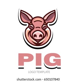 Funny smiling pink pig - icon or sign logo template
