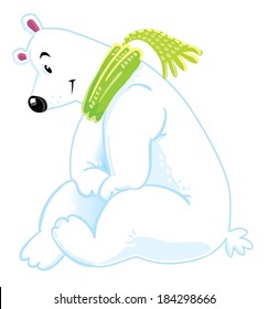 Funny smiling  polar bear sitting on the snow.