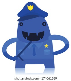 Funny Smiling Policeman Monster Character