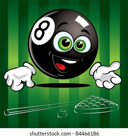 Funny smiling pool ball on the green background