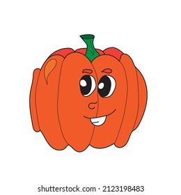 Funny smiling pumpkin, cute character isolated on white background, vector illustration