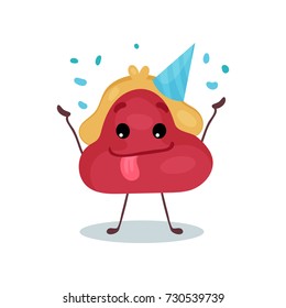 Funny smiling purse humanized character in party hat, money and finance concept cartoon vector Illustration