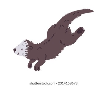 Funny smiling sea otter flat style, vector illustration isolated on white background. Wildlife and nature, childish decorative design element, cute water animal