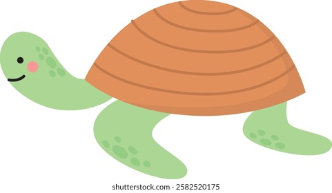 Funny smiling sea turtle isolated on white background. Illustration of a cute underwater character	