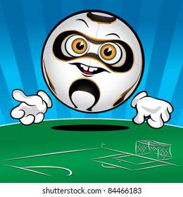 Funny smiling soccer ball on the blue\green background
