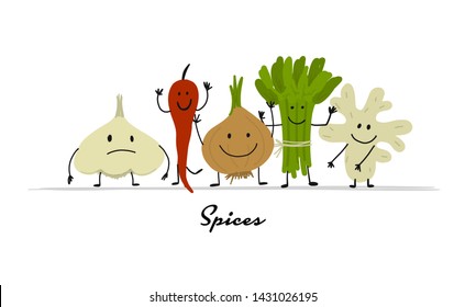 Funny smiling spices, character for your design
