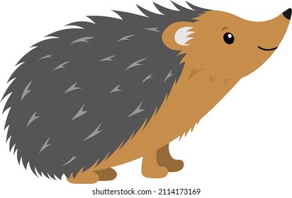 funny smiling standing hedgehog from side isolated on white background, cute vector illustration for children and kids