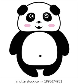 Funny smiling stylized linear black and white standing panda