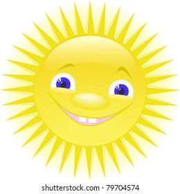 funny smiling sun with blue eyes