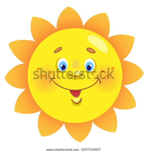 Funny smiling sun in cartoon style. Isolated on white background