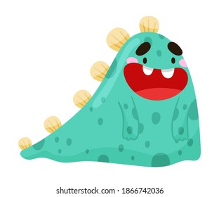 Funny Smiling Toothy Monster with Horns Vector Illustration