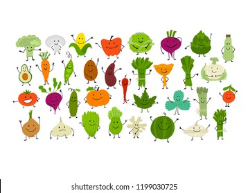 Funny smiling vegetables and greens, characters for your design