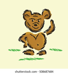 funny smiling walking cartoon bear vector illustration