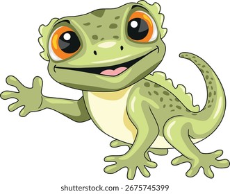 Lustig lächelnder einladender Gecko. Vektorgrafik