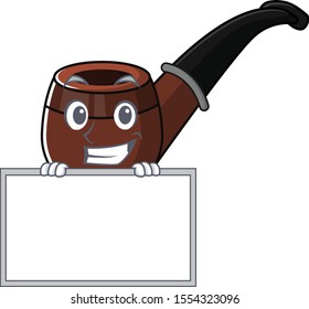 Funny smoke pipe in grinning with board cartoon character