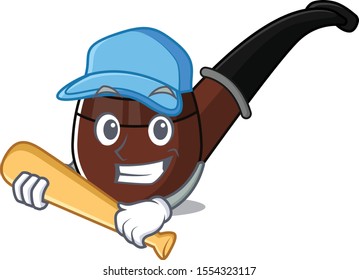 Funny smoke pipe in playing baseball cartoon character