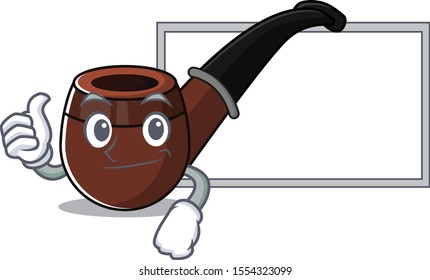 Funny smoke pipe in thumbs up with board cartoon character