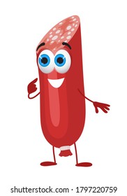 Funny smoked sausage on white background, funny character collection, flat vector illustration