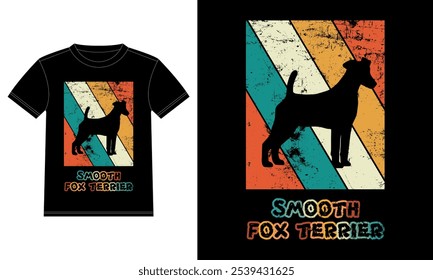 Lustige Smooth Fox Terrier Retro Vintage Sunset T-Shirt Design-Vorlage, Smooth Fox Terrier Board, Autofenster Aufkleber, POD, Abdeckung, Einzeln weißer Hintergrund, Silhouette Geschenk für Smooth Fox Terrier Lover