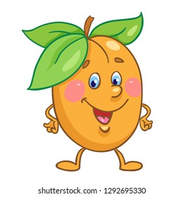 Funny smyling apricot in cartoon style. Isolated on white background. Vector illustration.